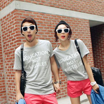 韩国韩版情侣装夏短袖T恤男女旅游度假出游蜜月潮款宽松版休闲衫
