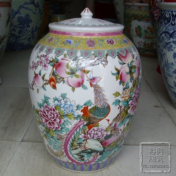 景德镇陶瓷米缸米桶名人名家高档手绘仿古粉彩富贵长寿盖罐90斤