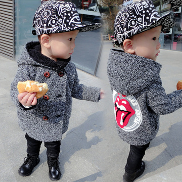 韩版秋冬儿童外套男女童大衣1-4岁加厚法兰绒儿童毛呢大衣双排扣