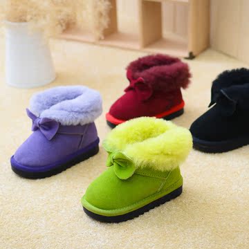 2015新款蝴蝶结儿童雪地靴女童短靴皮毛一体澳洲羊毛保暖雪地鞋
