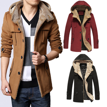 2015男士冬季大码风衣韩版修身中长款男装青年大衣单排扣加厚外套