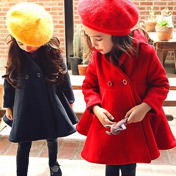 韩国童装2015年新款女童韩版毛呢大衣外套加厚中长款呢子儿童大衣