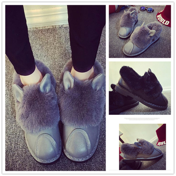 2015春冬季韩版兔毛棉鞋平底兔耳朵雪地靴短靴学生时尚毛毛女鞋潮