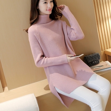 2015秋冬新款韩版针织衫女中长款高领打底衫修身长袖套头毛衣加厚