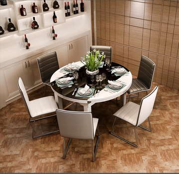 歌图 现代简约家具家居餐桌椅组合伸缩餐桌餐厅圆桌钢化玻璃饭桌