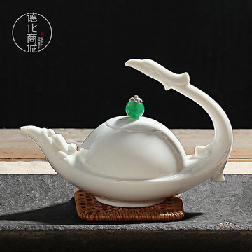手工白瓷茶壶 功夫茶具单壶 浮雕白瓷大茶杯 把玩壶 侧把壶泡茶壶