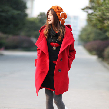 韩版冬天女款修身中长款毛呢外套外衣 冬季妮子呢子秋冬款大衣厚