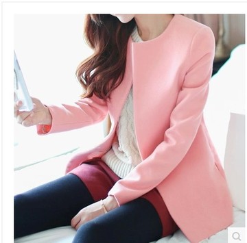 2015早春新款韩版大码女装纯色短款毛呢外套呢子大衣小清新上衣女