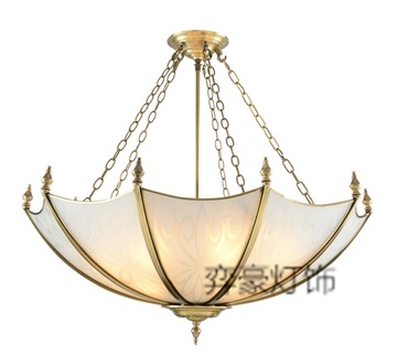 小美式高档全铜吊灯 欧式单锅大玻璃罩客厅卧室餐厅灯 纯铜大吊灯