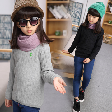 韩版女童加绒长袖T恤纯棉中大童装2015冬季新款儿童半高领打底衫
