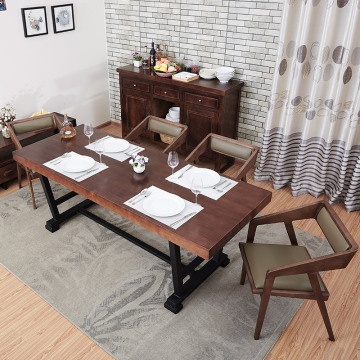 美式复古实木餐桌椅组合小户型咖啡厅做旧铁艺餐桌简约长方吃饭桌