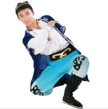吾尔族服装 民族舞表演服 蒙族舞蹈演出服送帽民族服装/舞台装