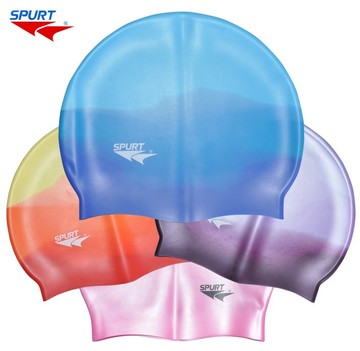 韩国品牌spurt士宝正品柔软高级硅胶防水泳帽浅变迷彩男女长发帽