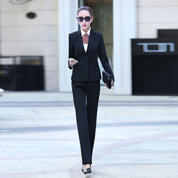 韩版修身显瘦OL气质西装女套装职业装黑色西服两粒扣正装面试工装