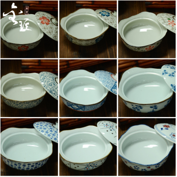 和风日式陶瓷盖碗 手绘釉下彩饭碗 蒸蛋碗 带盖陶瓷碗 面碗汤碗