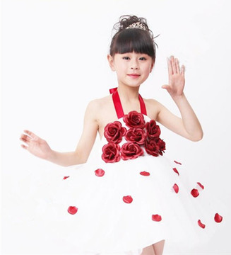 元旦儿童舞蹈演出服装女幼儿裙公主裙蓬蓬裙现代舞表演服花瓣纱裙