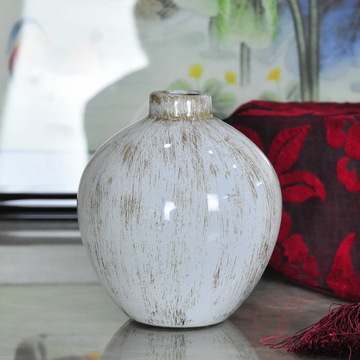 陶瓷白色做旧花瓶摆件 现代简约创意客厅家居软装饰品 插花花器
