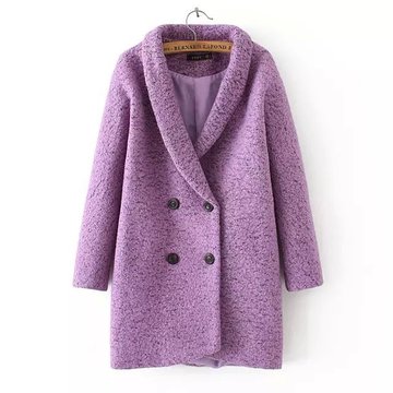紫色冬装呢大衣女克拉恋人唐嫣米朵同款双排扣中长款茧型毛呢外套