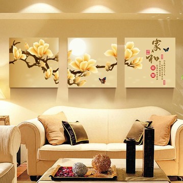 客厅装饰画现代简约无框三联画卧室挂画沙发背景画水晶画花开富贵