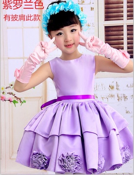 新款小女孩婚纱女童蓬蓬裙演出服装花童礼服六一主持人儿童公主裙