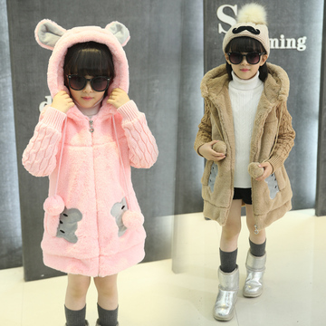女童加绒外套加厚大童毛毛衣风衣2015冬装新款韩版儿童双排扣大衣