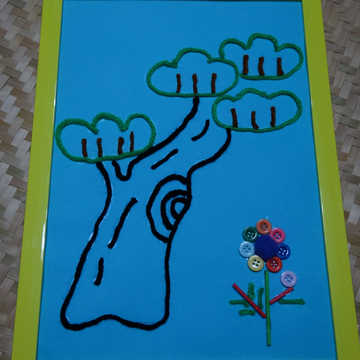 毛线画 扣子画 儿童手工DIY半成品材料包A4卡纸带相框老松树 大树