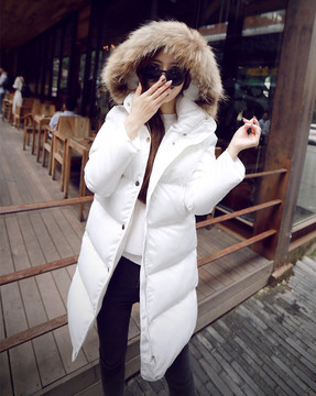 2015冬季新品貉子毛领加厚长款棉服 韩版显瘦羽绒棉衣