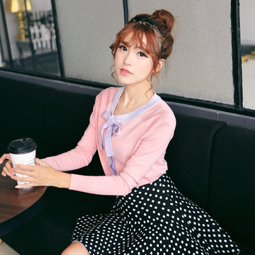 2014新款春秋装韩版女装修身拼接套头长袖打底毛衣针织衫 可外穿