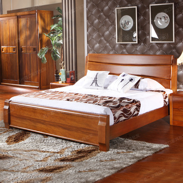 全实木床黄金胡桃木床1.5米1.8米双人床气压高箱储物床现代家具床