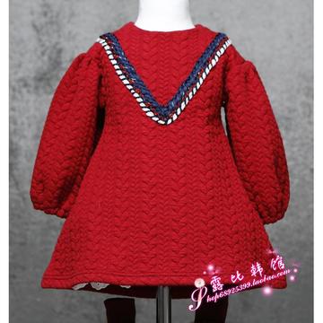 现货韩国进口正品童装代购2015冬款新款NiKi女童毛线公主连衣裙