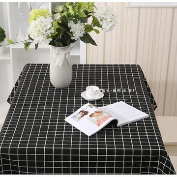 美式田园黑白灰格子桌布棉麻圆桌布艺客厅茶几餐桌布长方形台布