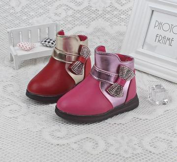 2016秋冬季女童靴子韩版小公主短靴 1-2-3岁宝宝皮鞋加棉靴儿童鞋