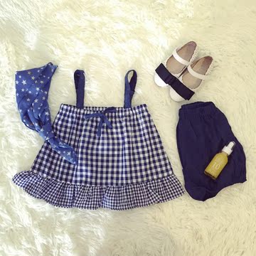 【YES】2015夏装新款可爱女童宝宝儿童英伦风吊带格子连衣裙子