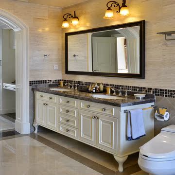 欧式橡木浴室柜组合美式落地卫浴柜实木大理石洗漱台洗手洗脸盆柜
