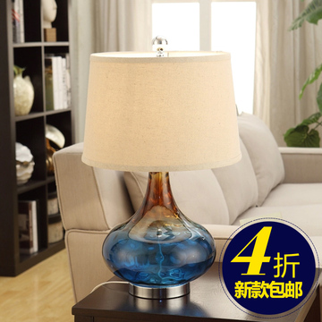 地中海玻璃台灯水晶蓝 现代简约美式创意客厅卧室床头灯时尚简约