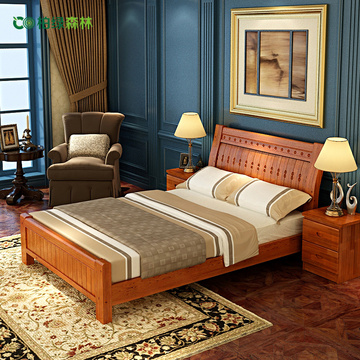 柏绿森林 实木床松木床 单人床1.2米天然原木双人床 送床垫