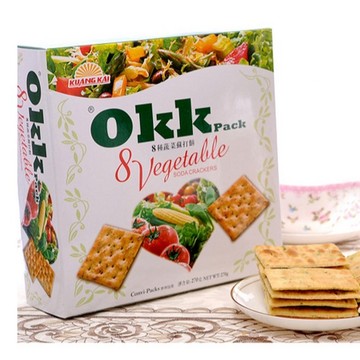 【呆瓜零食铺】马来西亚进口OKK8种蔬菜苏打饼干270g梳打饼干