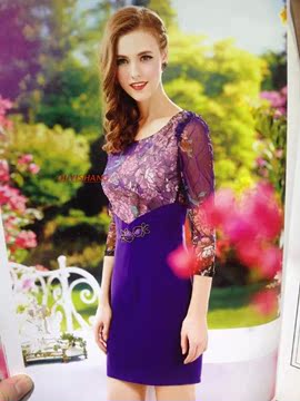 JISE姬色专柜正品2015年最新春款圆领腰间钉珠气质高雅连衣裙5870