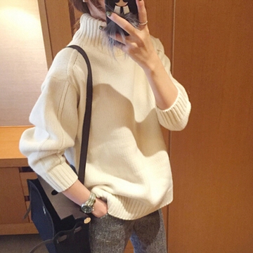 2015冬季新款韩版宽松长袖针织衫 高领打底衫加厚毛衣女套头外穿
