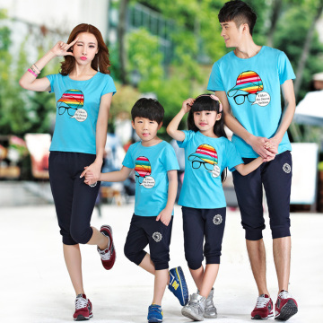 亲子装夏装2015款韩版大码短袖T恤一家三口全家装母子母女沙滩装