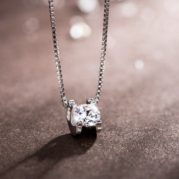 从爱之名 925银项链女韩版锁骨短款钻石时尚银饰品简约百搭甜美
