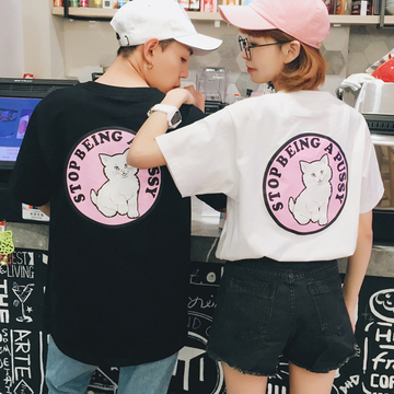 2016夏季 动物图案 韩版情侣装T恤韩版潮牌班服 两件包邮