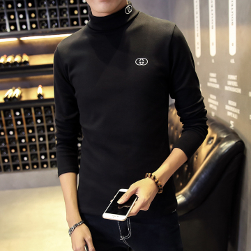韩版加厚加绒T恤男青年冬季高领纯色打底衫弹力修身保暖内衣长袖