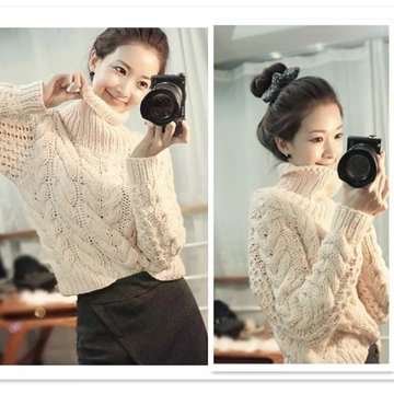 2015冬季新款短款韩版高领麻花可爱保暖套头女式针织打底毛衣女