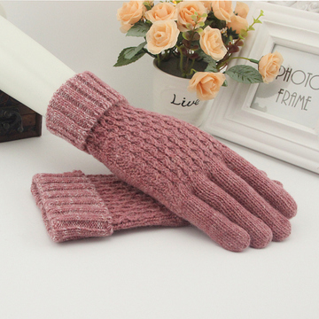 2015冬季女士毛线手套韩版保暖分指五指羊毛手套学生可爱手套包邮
