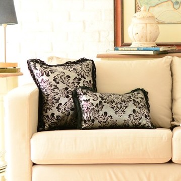 欧式奢华大马士革棉麻烫银镂空花边沙发靠垫 抱枕 靠枕汽车办公室