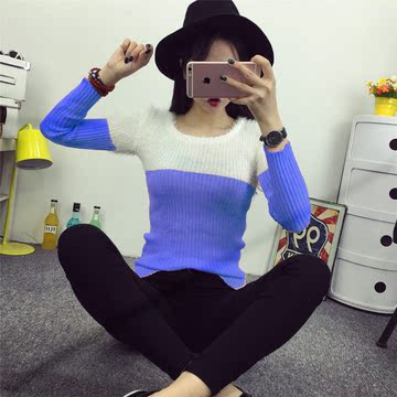 2015新款韩版短款打底衫冬季线衣毛衣女修身显瘦圆领 针织衫套头