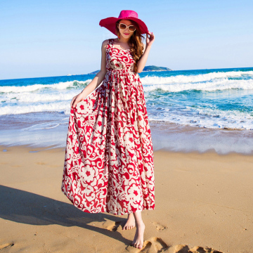 2015新印花雪纺显瘦波西米亚吊带连衣裙海边度假沙滩裙夏长裙大码