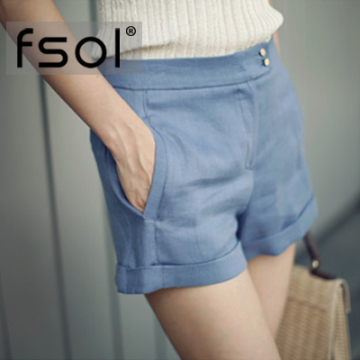 亚麻短裤女 2015夏季新款韩版时尚直筒裤 休闲短裤女薄 显瘦 FSOL