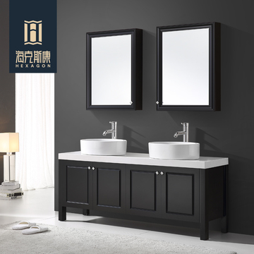 海克斯康H8003-2 北欧卫浴实木浴室柜欧式双盆落地浴室镜柜组合